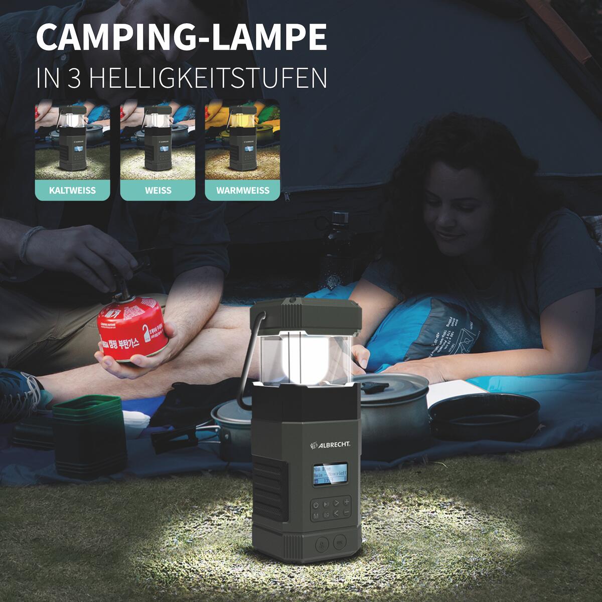 Sveiveradio DAB+ med campinglampe 80 lm bakside