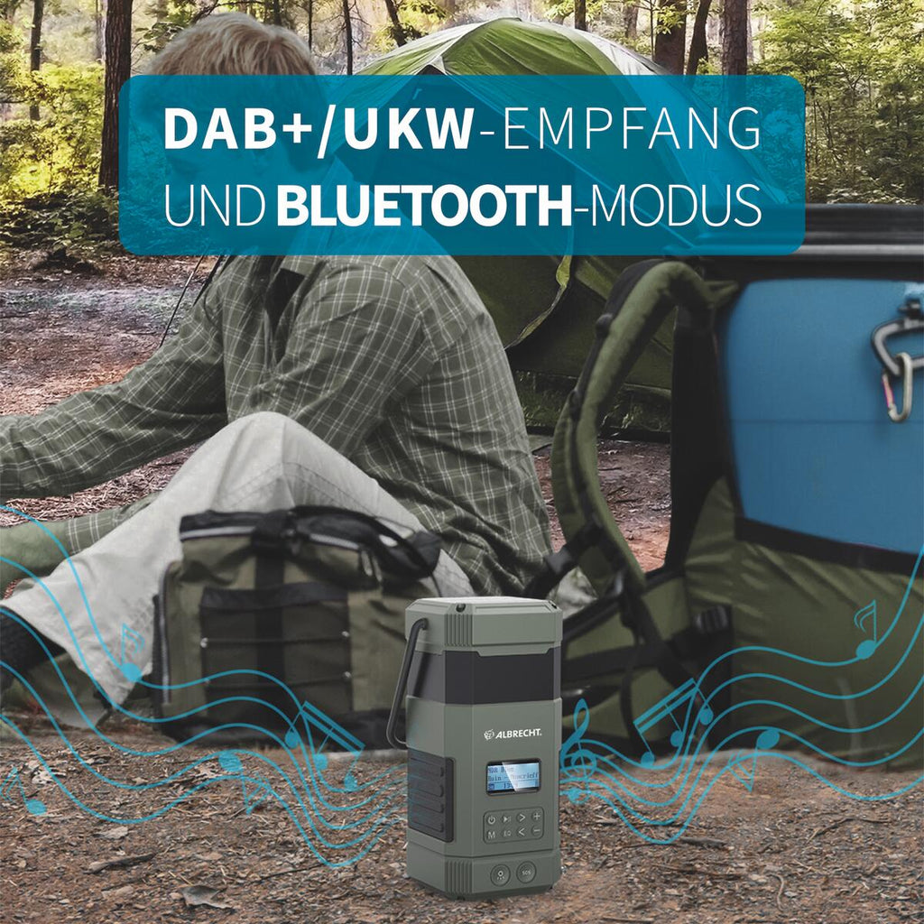 Sveiveradio DAB+ med campinglampe 80 lm med USB-C lading