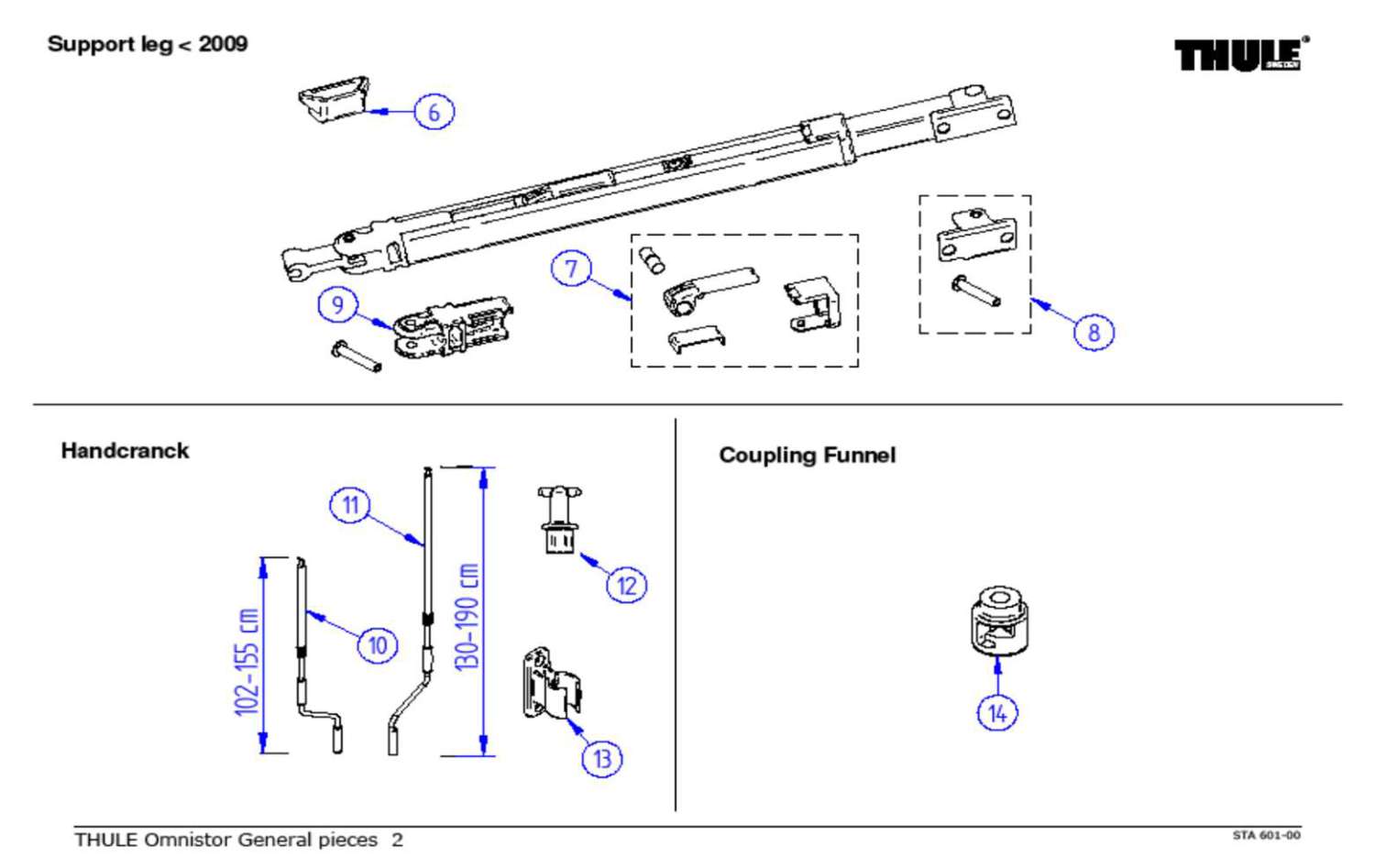 Sveivpinne messing for Omnistor-markise - Thule forfra