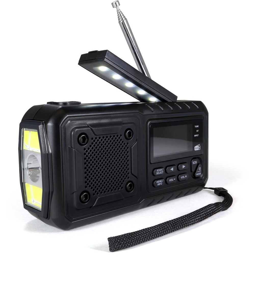 Sveivradio DAB+ med solcelle, lommelykt og powerbank - BasicNature forfra