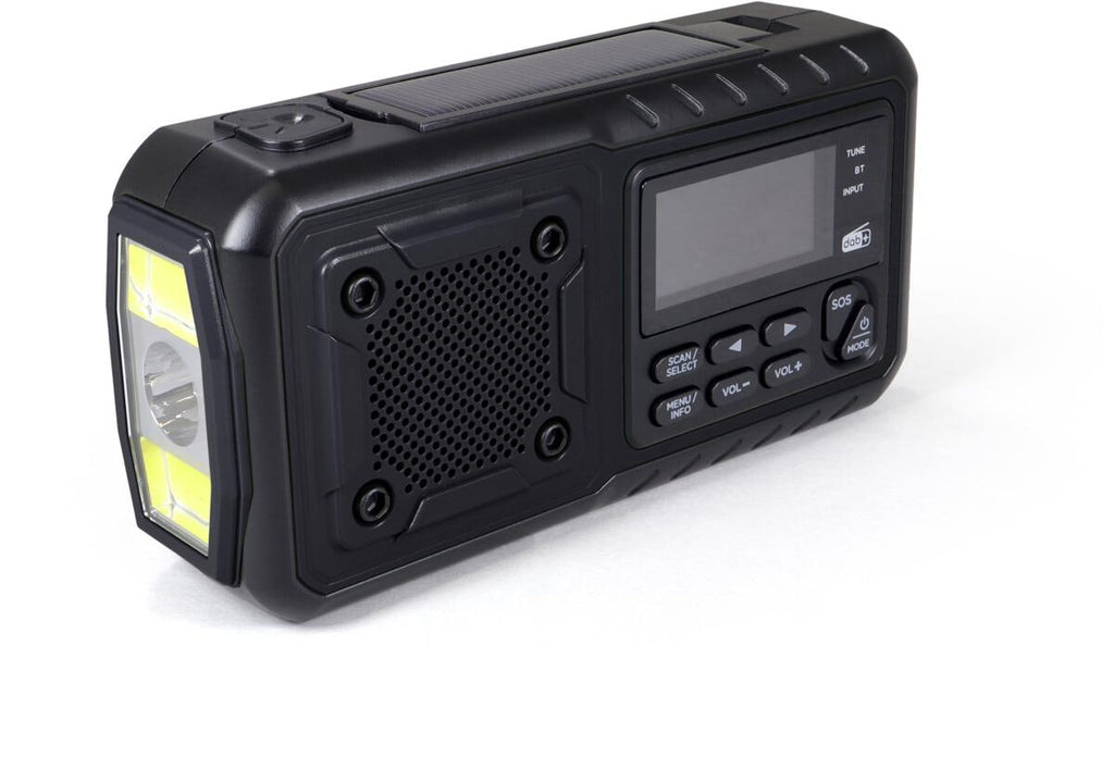 Sveivradio DAB+ med solcelle, lommelykt og powerbank - BasicNature bakside