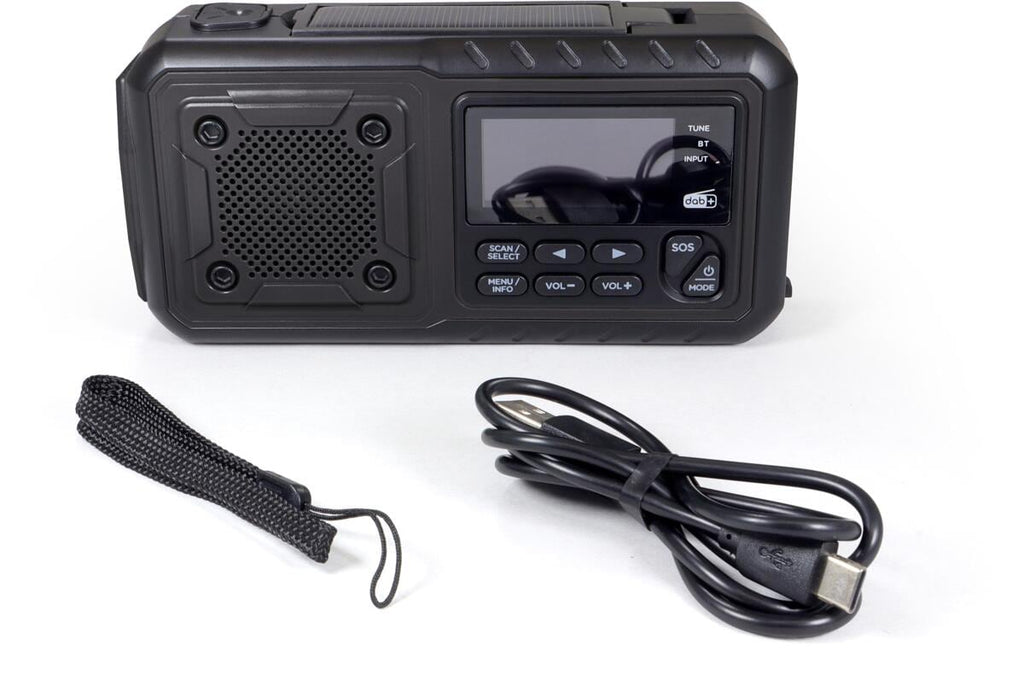 Nærbilde av lommelykt på Sveivradio DAB+ med solcelle, lommelykt og powerbank - BasicNature