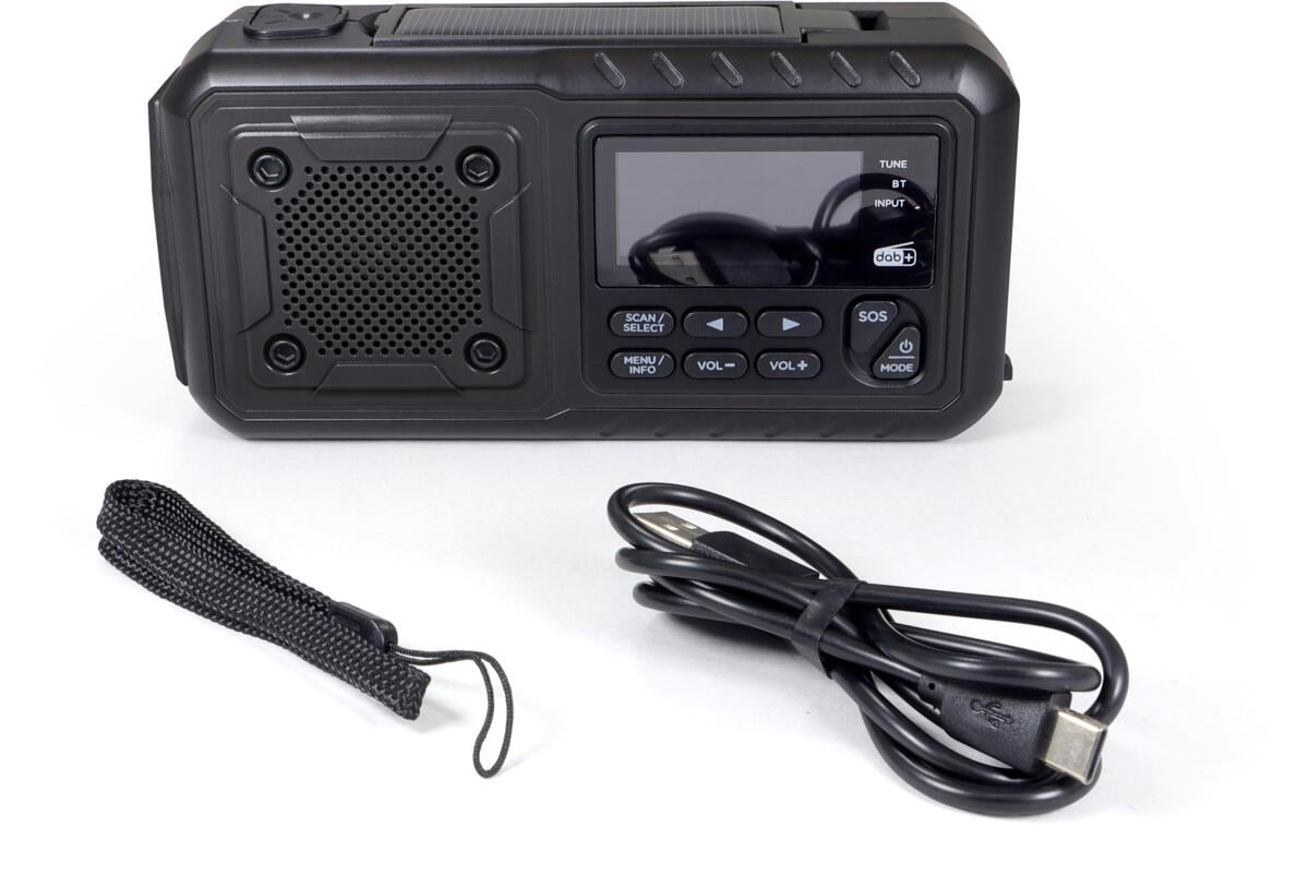 Nærbilde av lommelykt på Sveivradio DAB+ med solcelle, lommelykt og powerbank - BasicNature