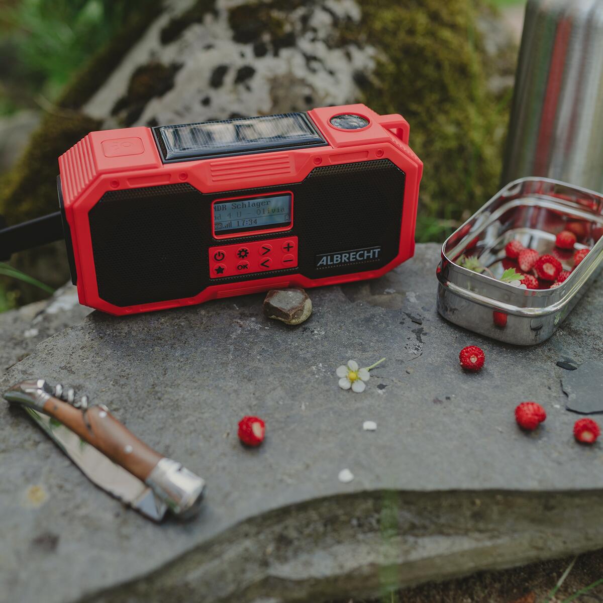 Sveivradio DAB+ med lommelykt og solcelle 4000 mAh visning av LCD-skjerm
