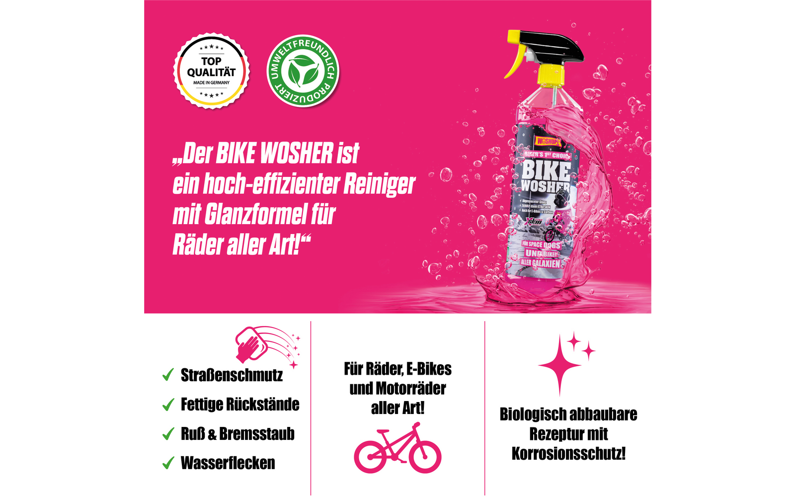 Montert Sykkelrens Bike Wosher 1 liter biologisk nedbrytbar i bruk