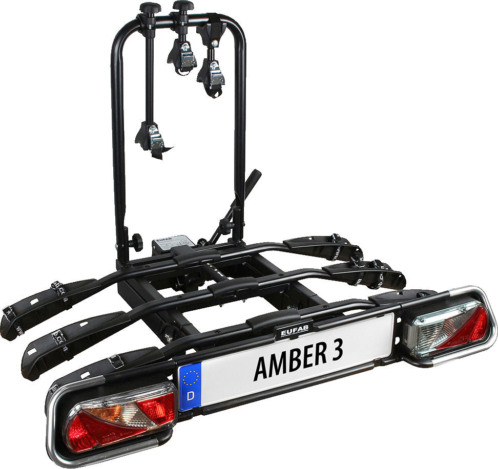 Sykkelstativ for tilhengerfeste Amber III for 3 sykler 60 kg fra Eufab sett forfra