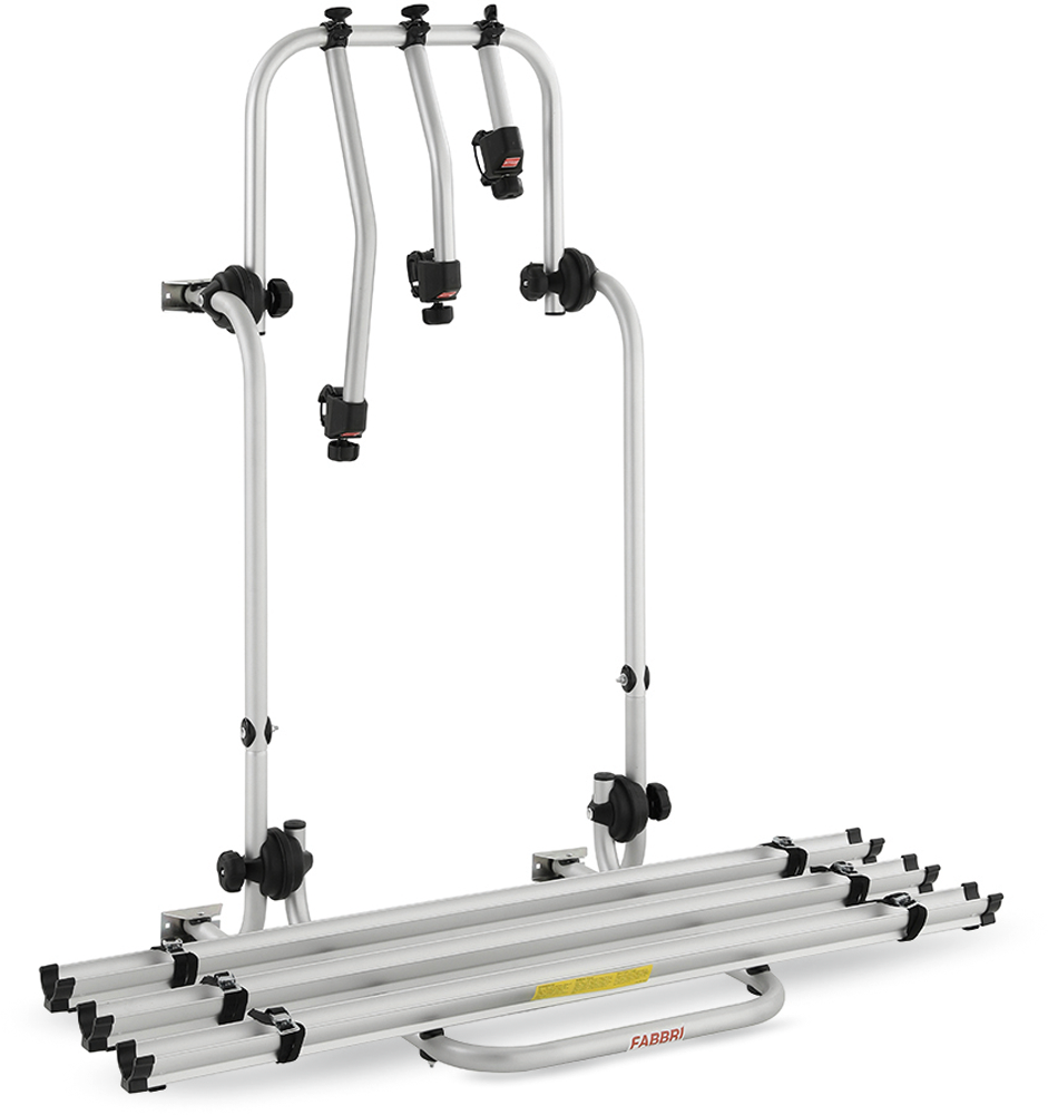 Sykkelstativ Bici OK Camper for bobil, 3 sykler aluminium forfra