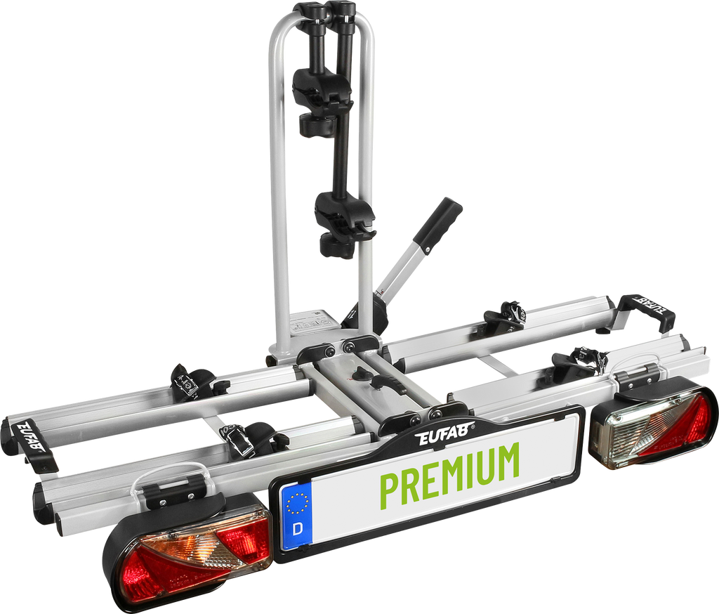 Sykkelstativ Premium for tilhengerfeste, 2 sykler, sammenleggbart front