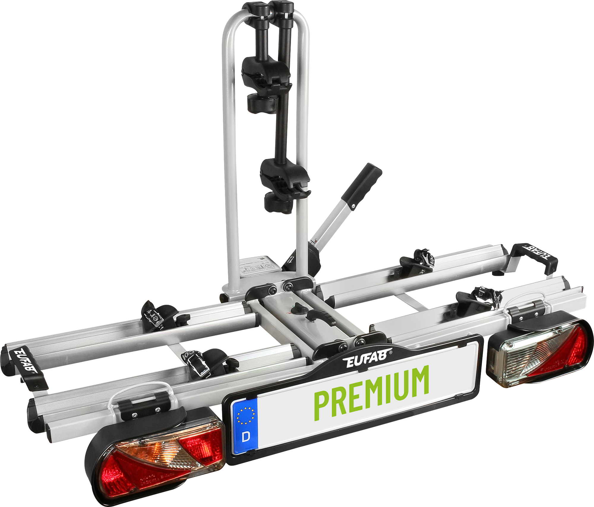 Sykkelstativ Premium for tilhengerfeste, 2 sykler, sammenleggbart front