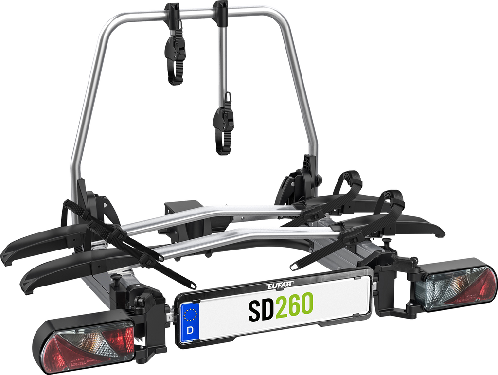 Sykkelstativ SD260 for tilhengerfeste 2 sykler sølv forfra