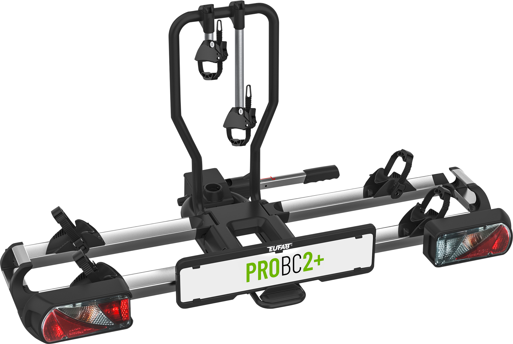 Sykkelstativ for tilhengerfeste PROBC2+ for 2 sykler, e-bike forfra