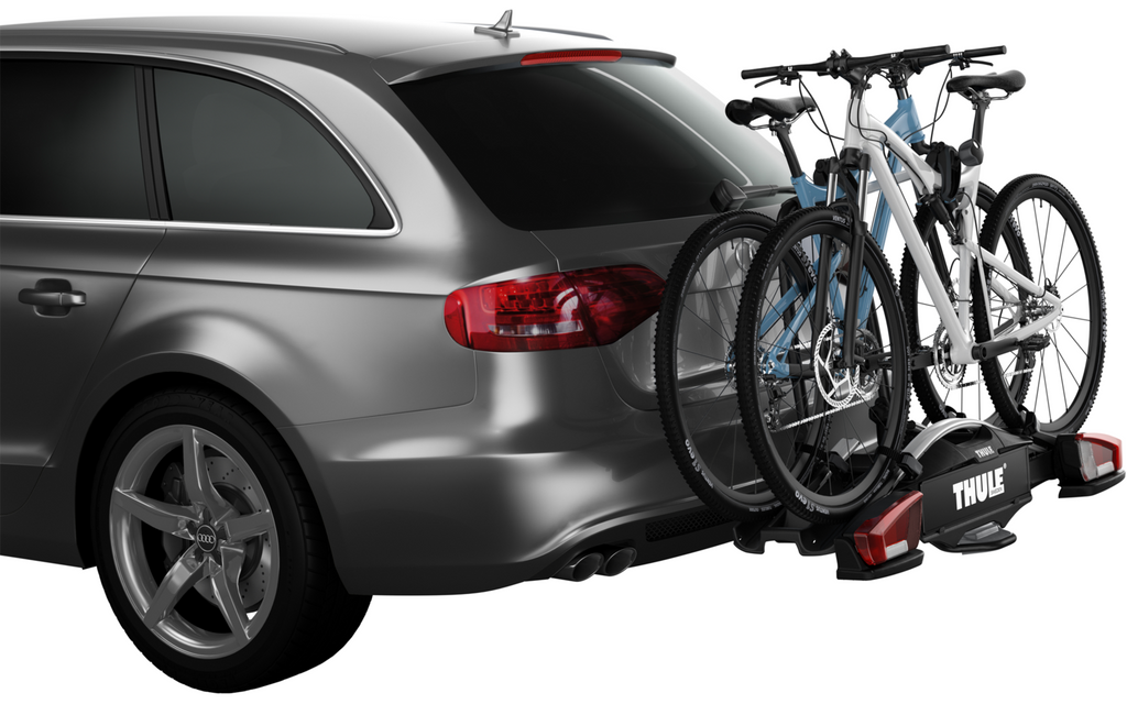 Sykkelstativ for tilhengerfeste VeloCompact for 2 sykler, svart med sykler