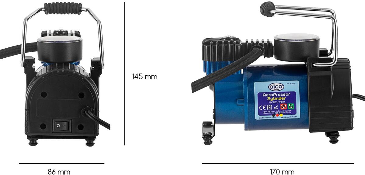 Sylinderkompressor AeroPressor 12V 180W 10 bar montert på bil