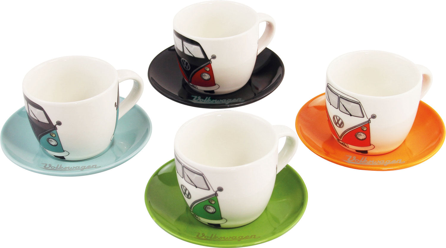 T1 Bulli espressokopper sett 4 stk 100 ml med skål VW Collection forfra