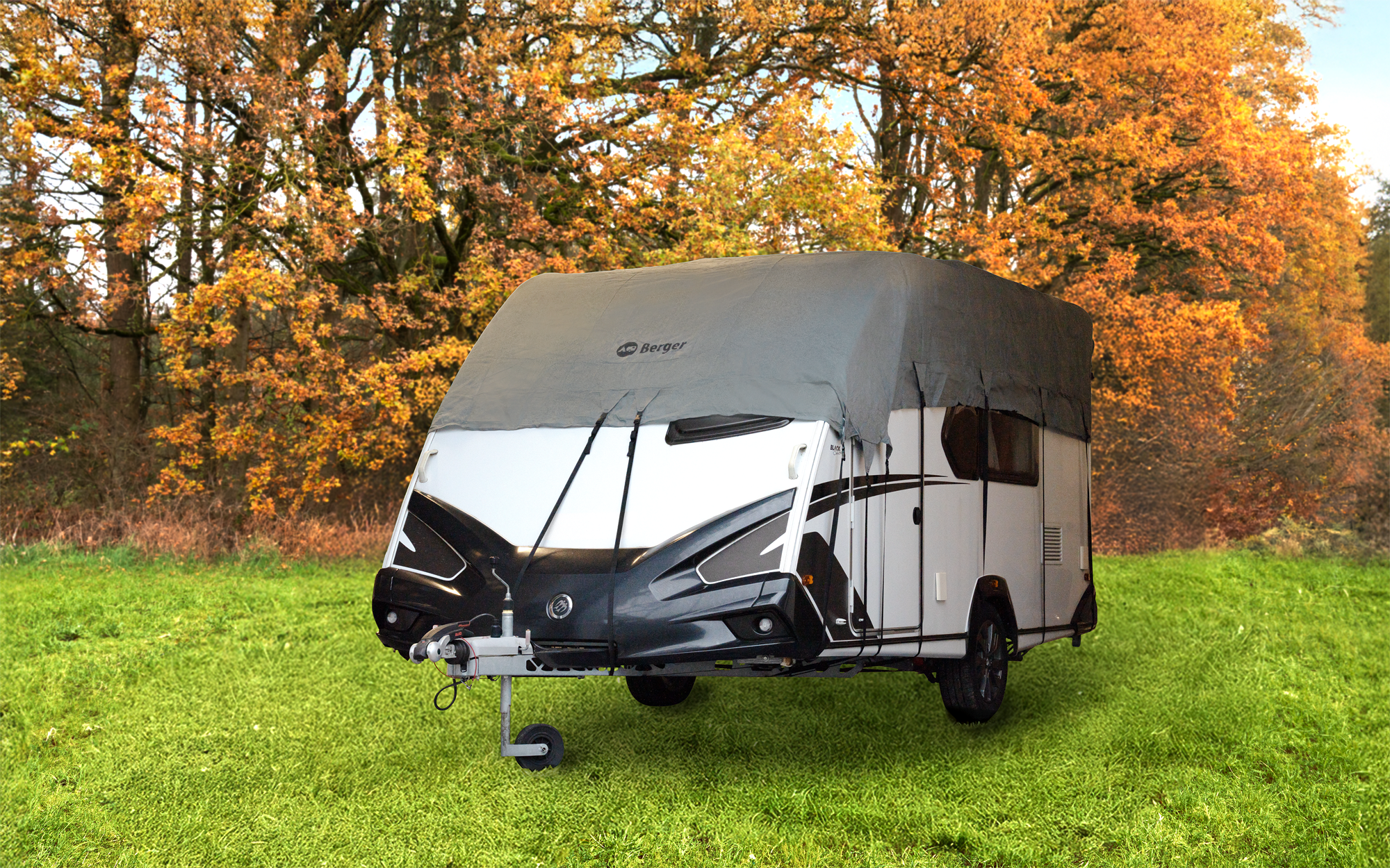 Takbeskyttelsespresenning for campingvogn 450x390 cm forfra