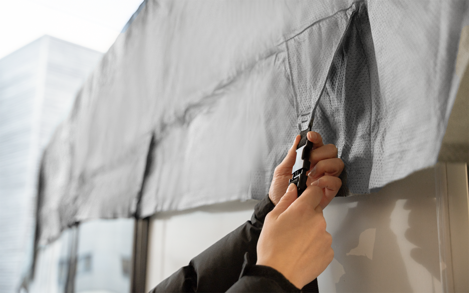 Detalj av takbeskyttelsespresenning for campingvogn 450x390 cm materiale
