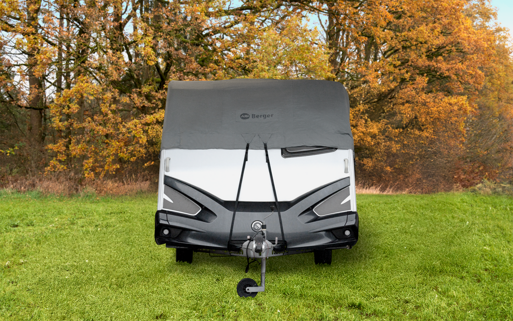 Takbeskyttelsespresenning for campingvogn 450x390 cm pakket i bæreveske