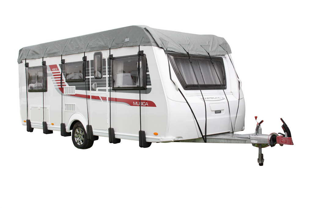 Takbeskyttelsespresenning for campingvogn Wintertime 500x300 cm forfra
