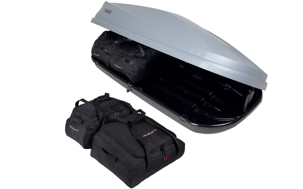 Detalj av glidelåser på Takboksvesker 4-delers sett for Thule Touring L