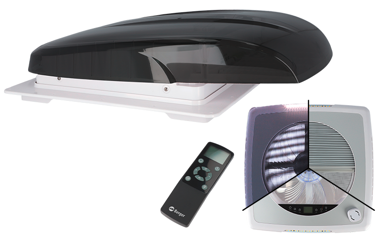 Takluke Plus Fan med vifte og 12V LED-lys 40x40 cm svart forfra