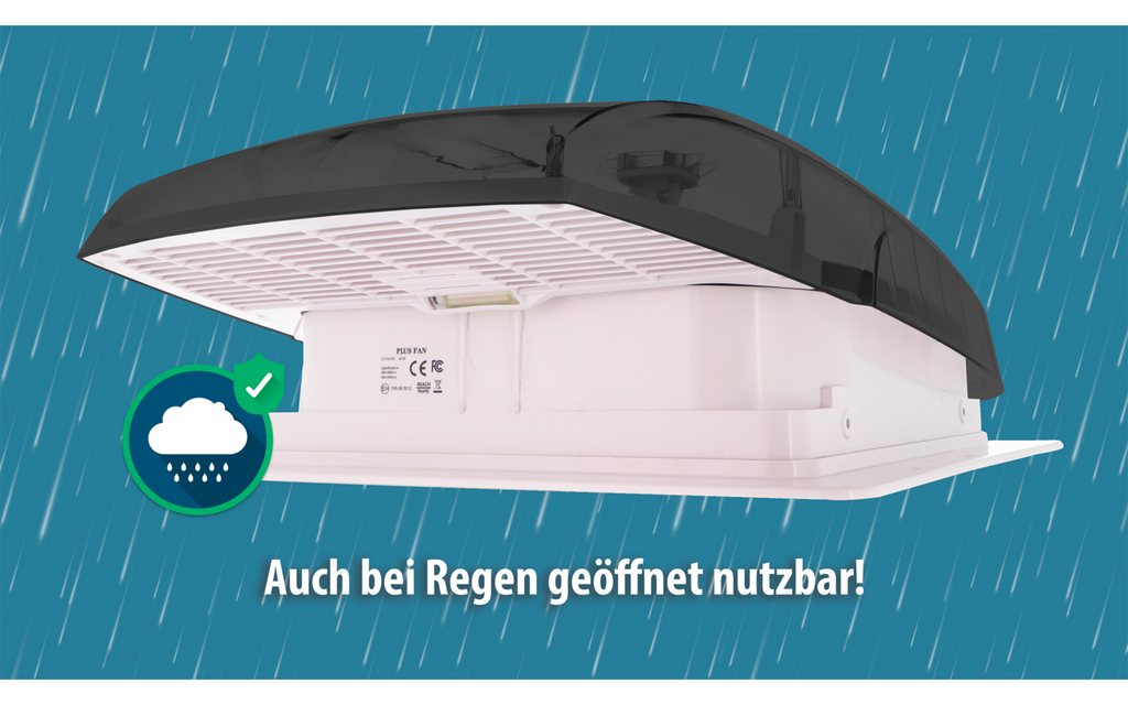 Takluke Plus Fan med vifte og 12V LED-lys 40x40 cm svart