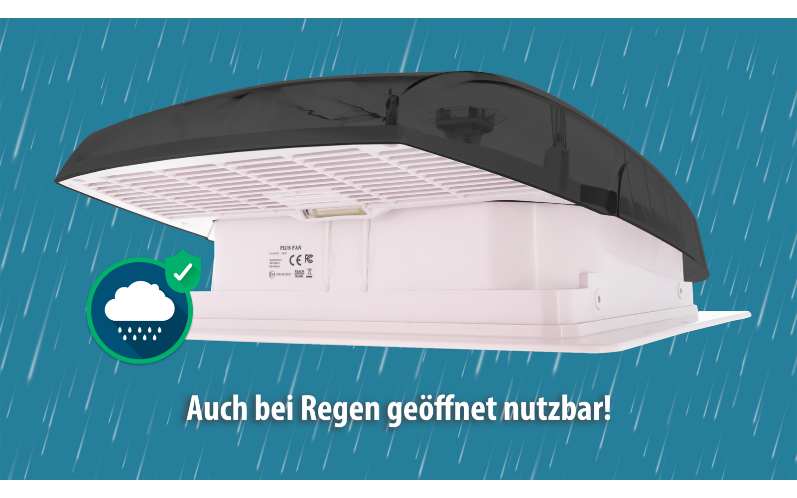 Takluke Plus Fan med vifte og 12V LED-lys 40x40 cm svart