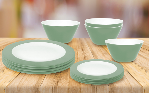 Tallerk- og skålsett 12 deler polypropylen for 4 personer - Omada sett for camping