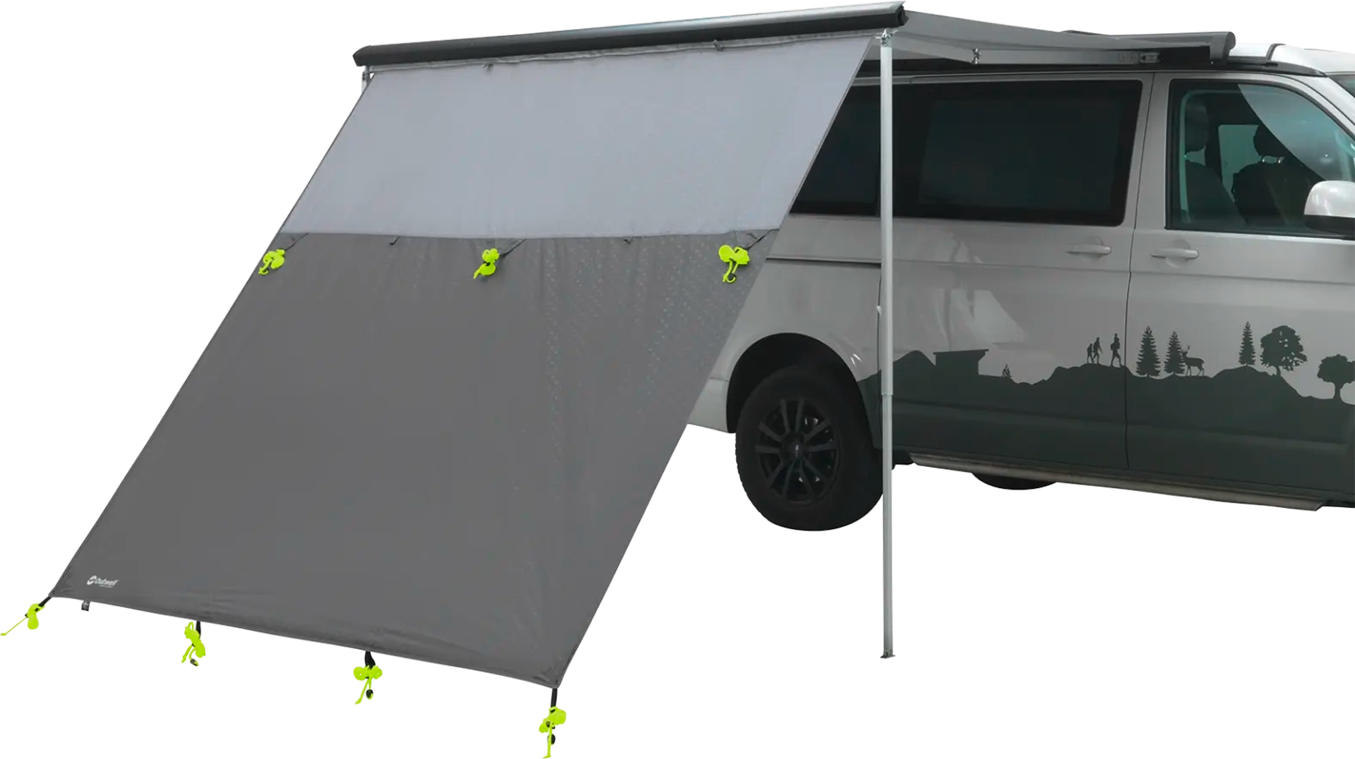 Tarp og frontvegg Hillcrest 210x235 cm foran montert på campingvogn