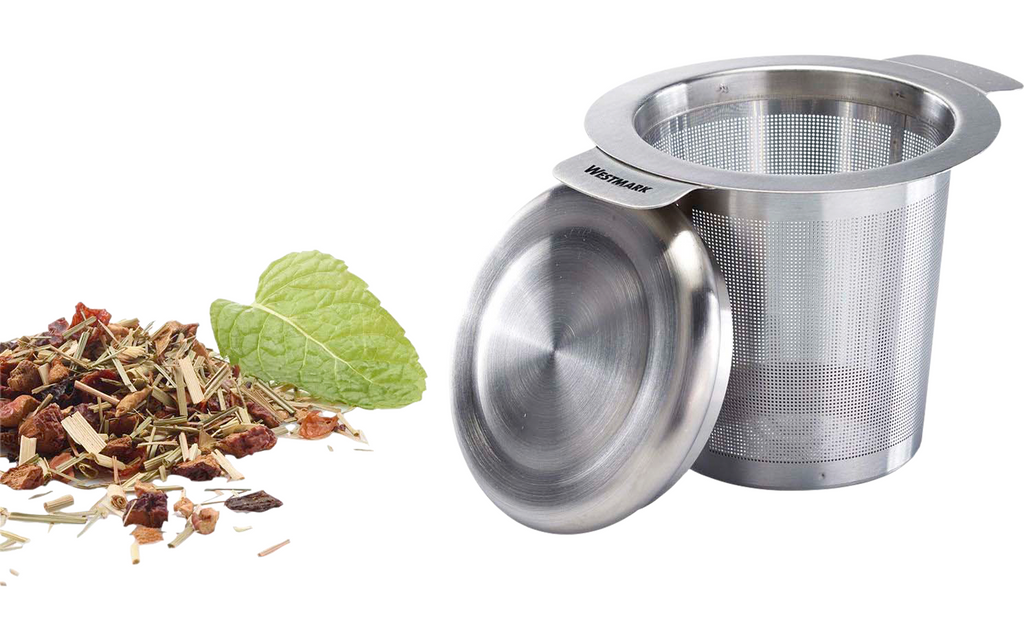 Teatime tefilter i rustfritt stål gjenbrukbar - Westmark i bruk med teblader