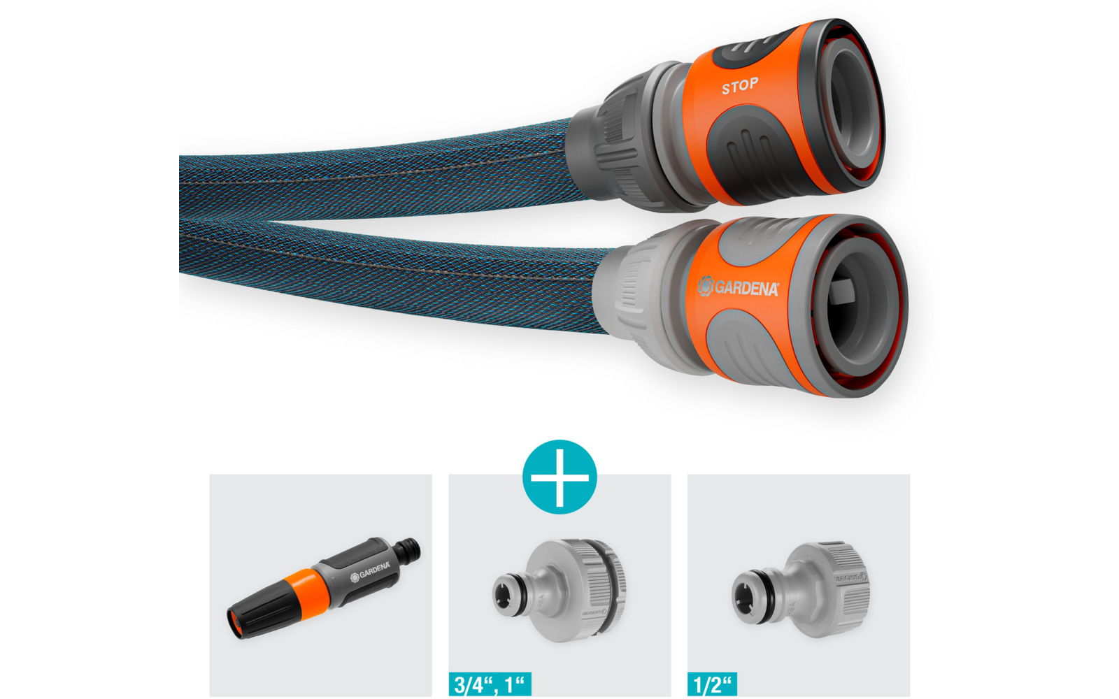 Nærbilde av kobling på Tekstilslange Liano Xtreme 1/2" 20 m vanningsslange