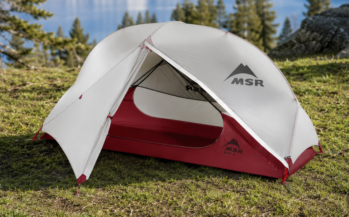 Telt Hubba NX V6 for 1 person 3-sesong nylon 1,5 kg - MSR oppslått med yttertelt sett forfra