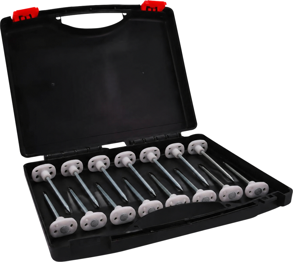 Teltplugger stål 10 cm for hard grunn 15-pack forfra