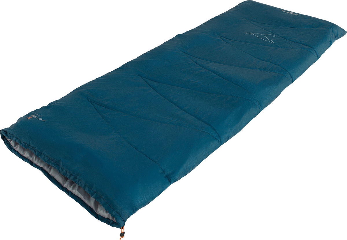 Teppesovepose Starling Square 10°C 190 x 75 cm blå - Easy Camp sett ovenfra med glidelåsen lukket