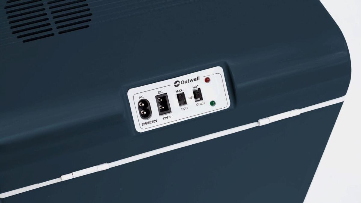 Detalj av bærehåndtak på Termoelektrisk kjøleboks Ecocool Lite 24 l, 12/230V, blå - Outwell