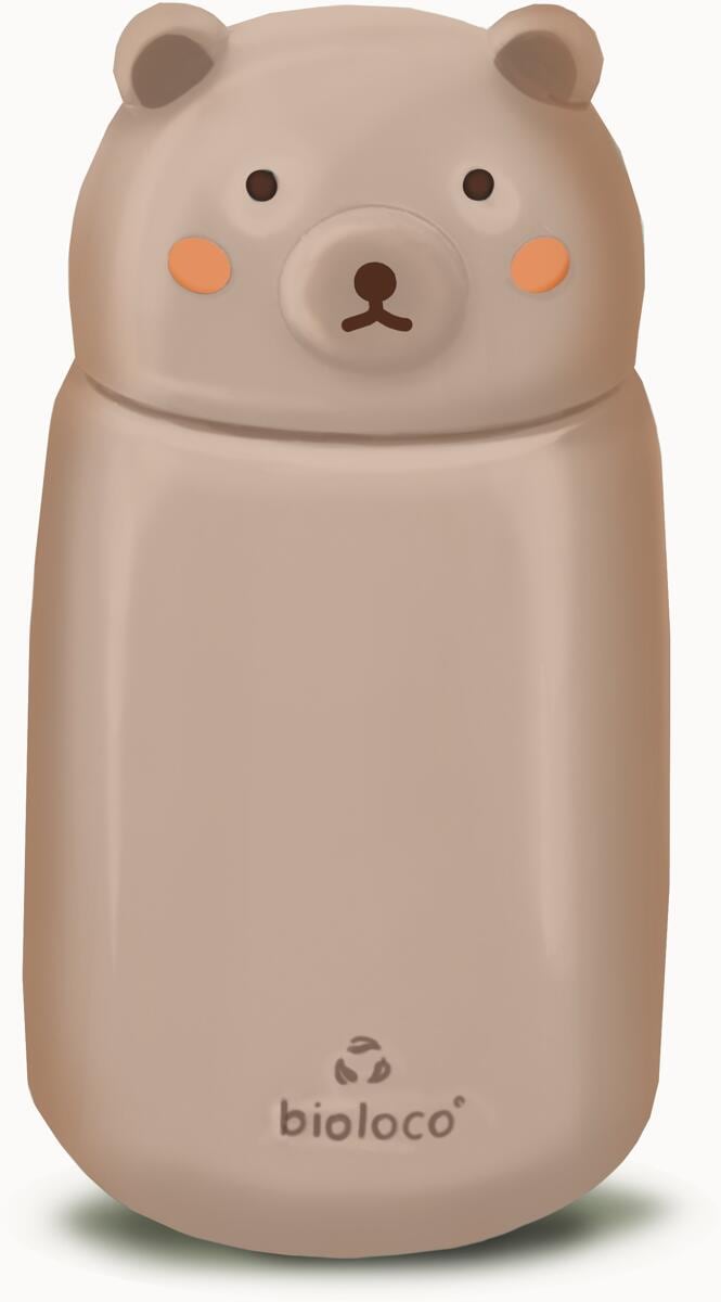 termoflaske for barn 320 ml bjørnemotiv rustfritt stål fra bioloco forfra