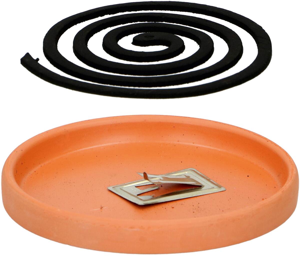 Terracotta røkelsesholder med insektspiraler ø14,5 cm bakside