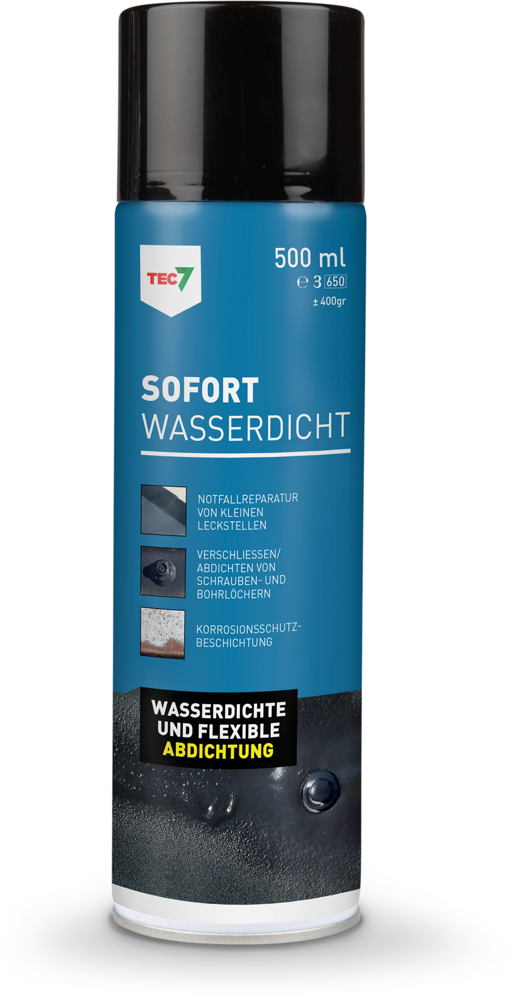 Tetningsspray WP7-201 vanntett 500 ml svart forfra