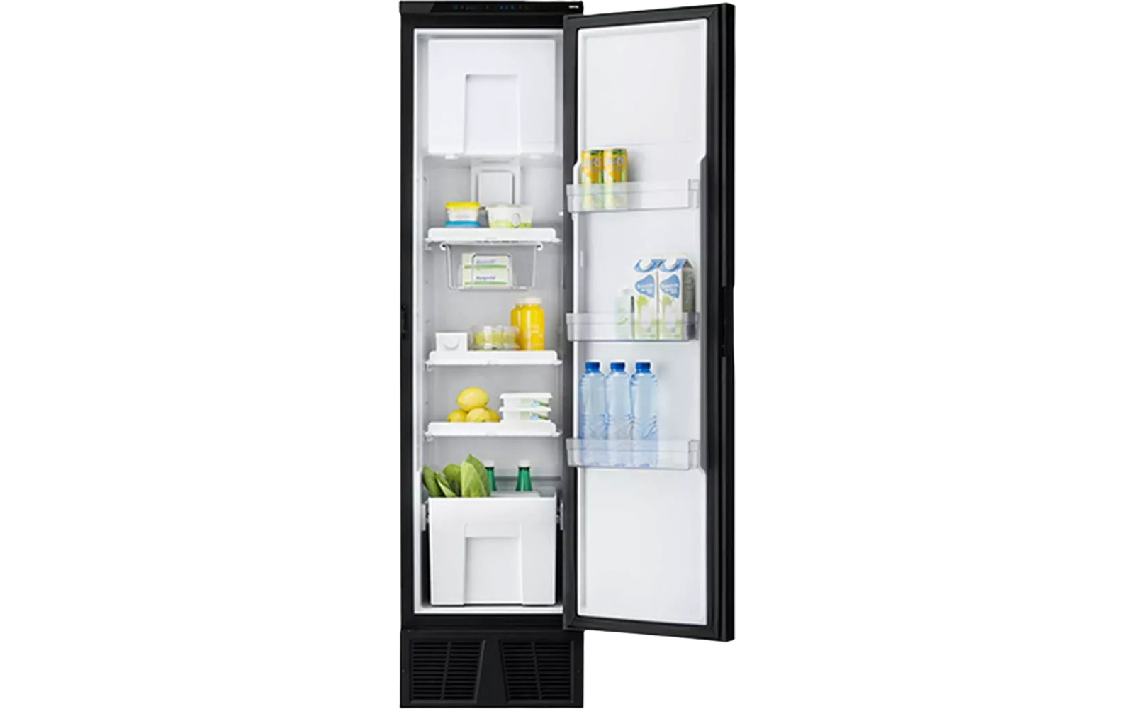 Bakside og kontrollpanel på Kompressorkjøleskap T2138 138 liter 12V med frysefach