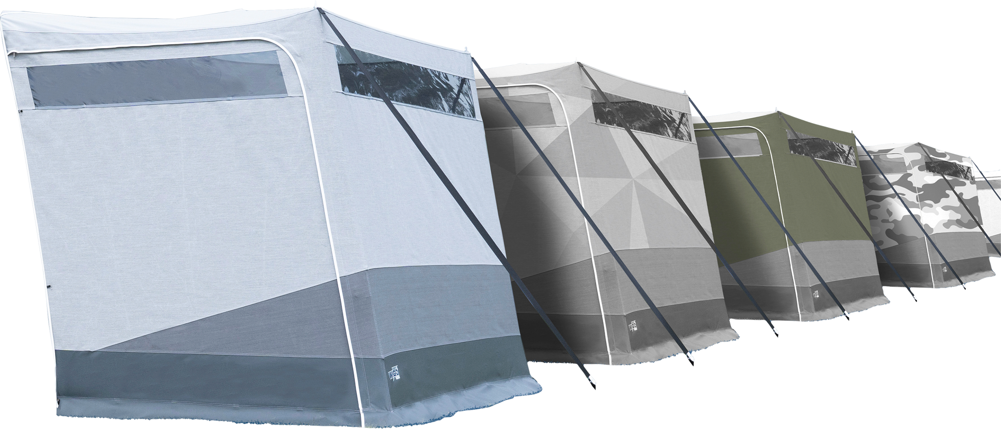 Tilbyggstelt BUDDY modul for Rolli Plus 212x143 cm montert på campingvogn i grått