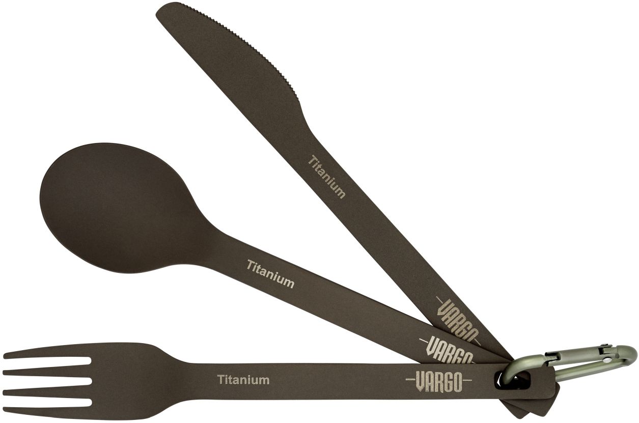 Titanbestikksett 3-delt ultralight 38 g med karabinkrok - Vargo forfra