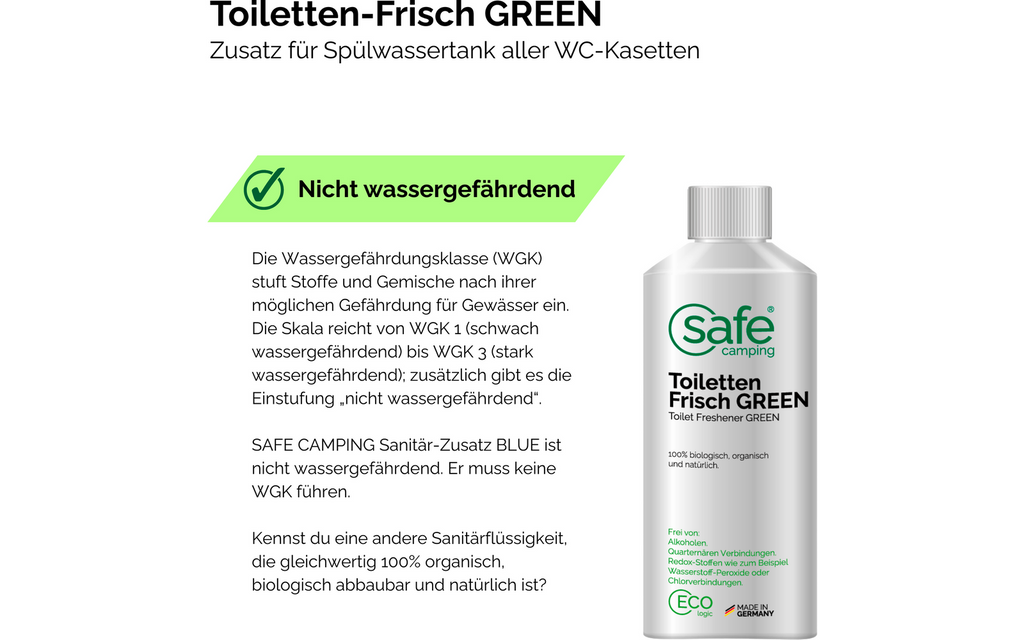 Toalettilsetning Green for spylevanntank 250 ml - SAFE CAMPING bakside