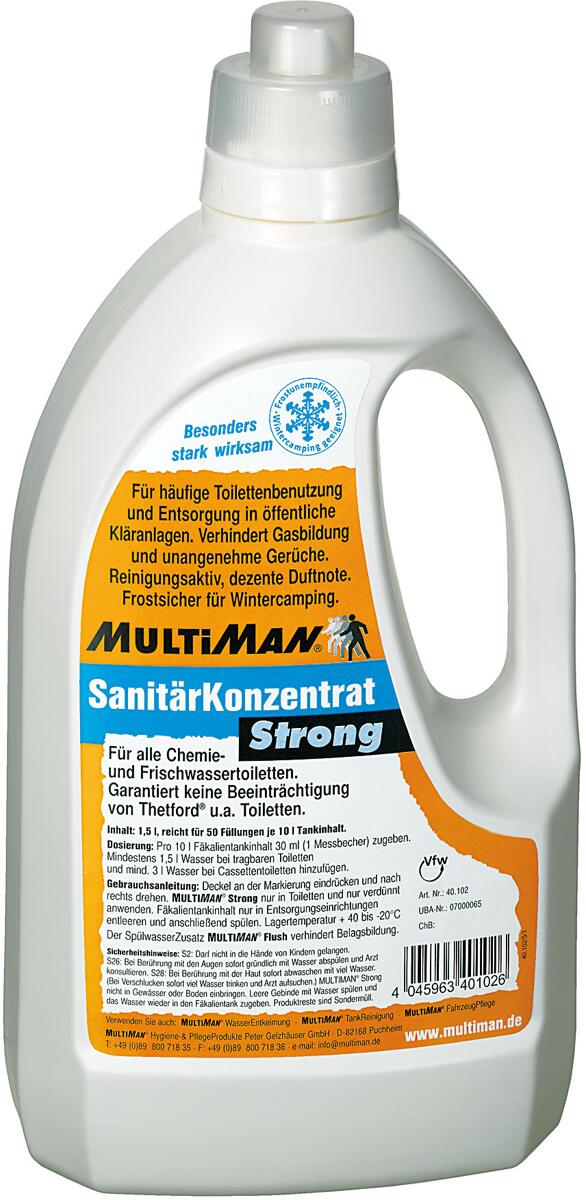Toalettkonsentrat MultiSan Strong 1,5 l for fekaltank front