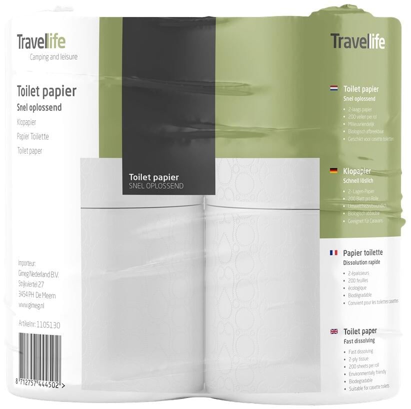 Toalettpapir hurtigoppløselig for kjemitoalett 4 ruller Travellife forfra