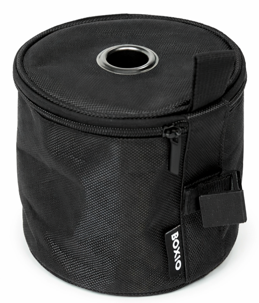 Toalettpapirholderveske for camping Ø 14 cm svart - Boxio forfra