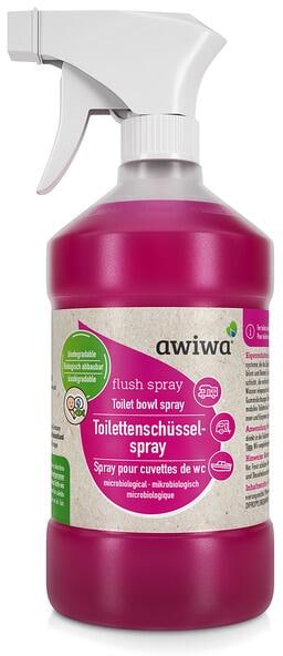 Toalettskålspray for campingtoalett 0,5 l - Awiwa Flush Spray flaske forfra