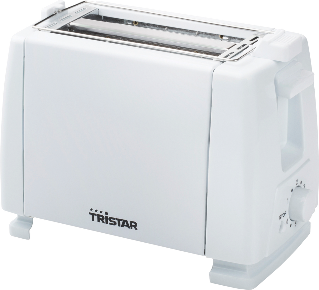 Forfra av Toaster med 6 bruningstrinn og rundstykkevarmer hvit 650 W - Tristar