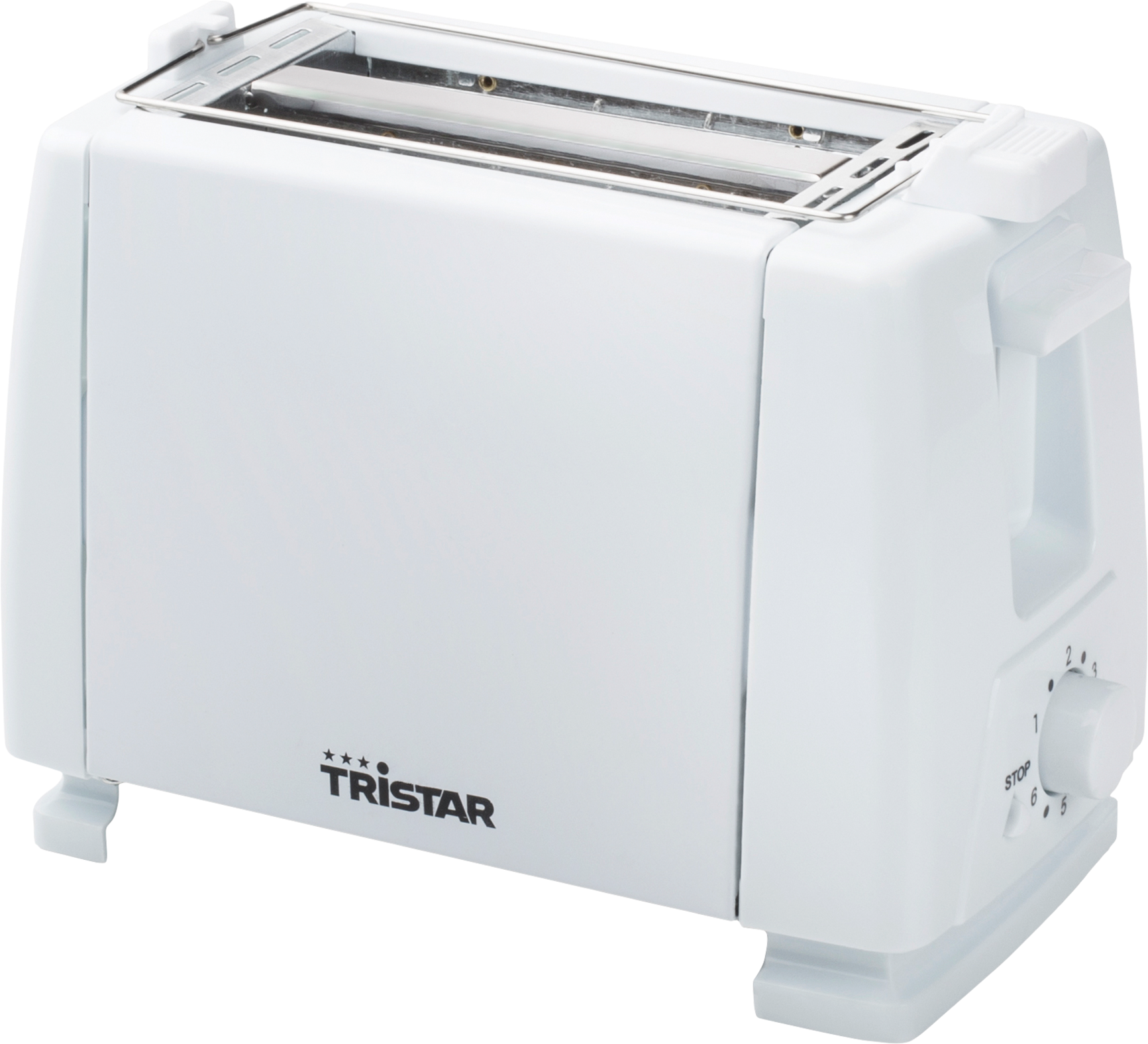 Forfra av Toaster med 6 bruningstrinn og rundstykkevarmer hvit 650 W - Tristar