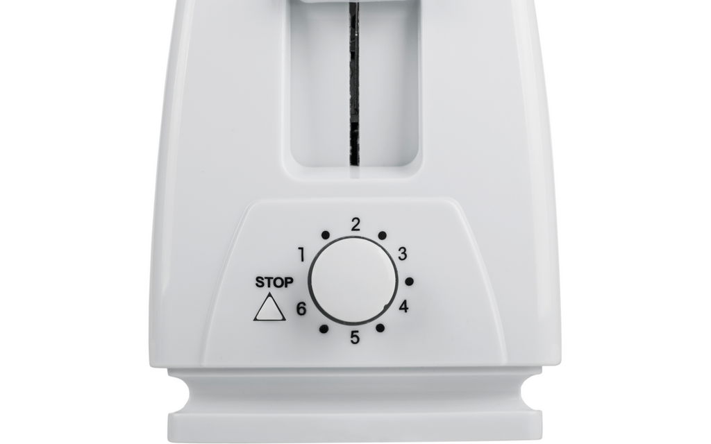 Bakside av Toaster med 6 bruningstrinn og rundstykkevarmer hvit 650 W - Tristar