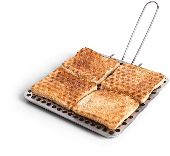 Detalj av sammenleggbart håndtak på toaster for gasskoker 20 x 20 cm, rustfritt stål