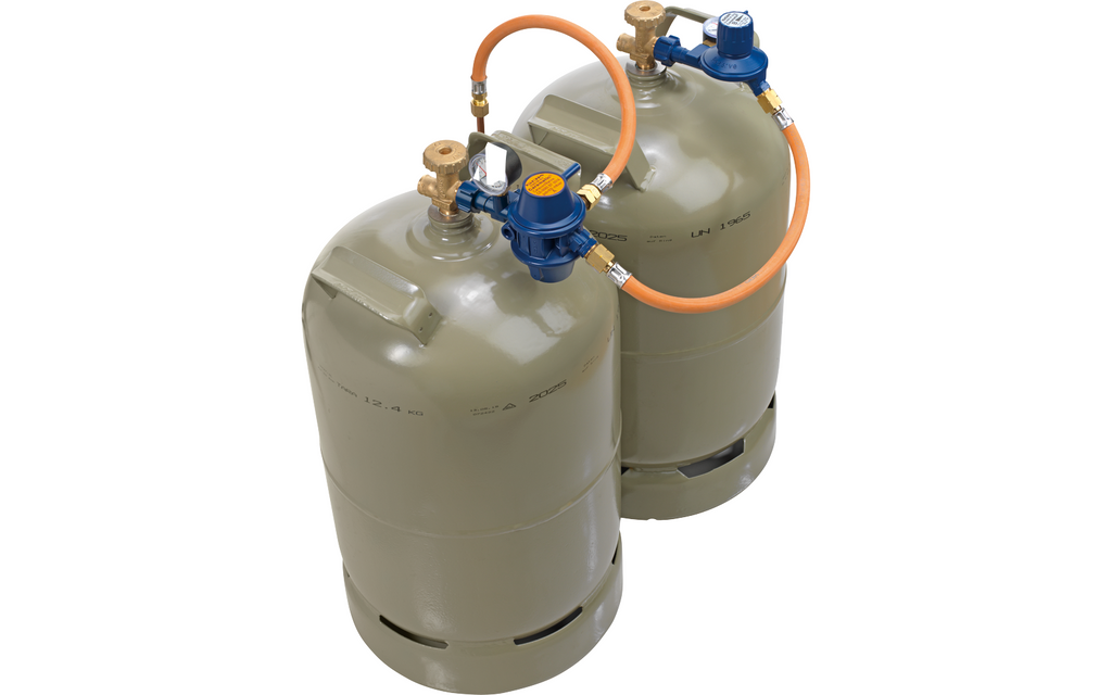Toflaskeanlegg Caramatic med automatisk omkobling 30 mbar bakside
